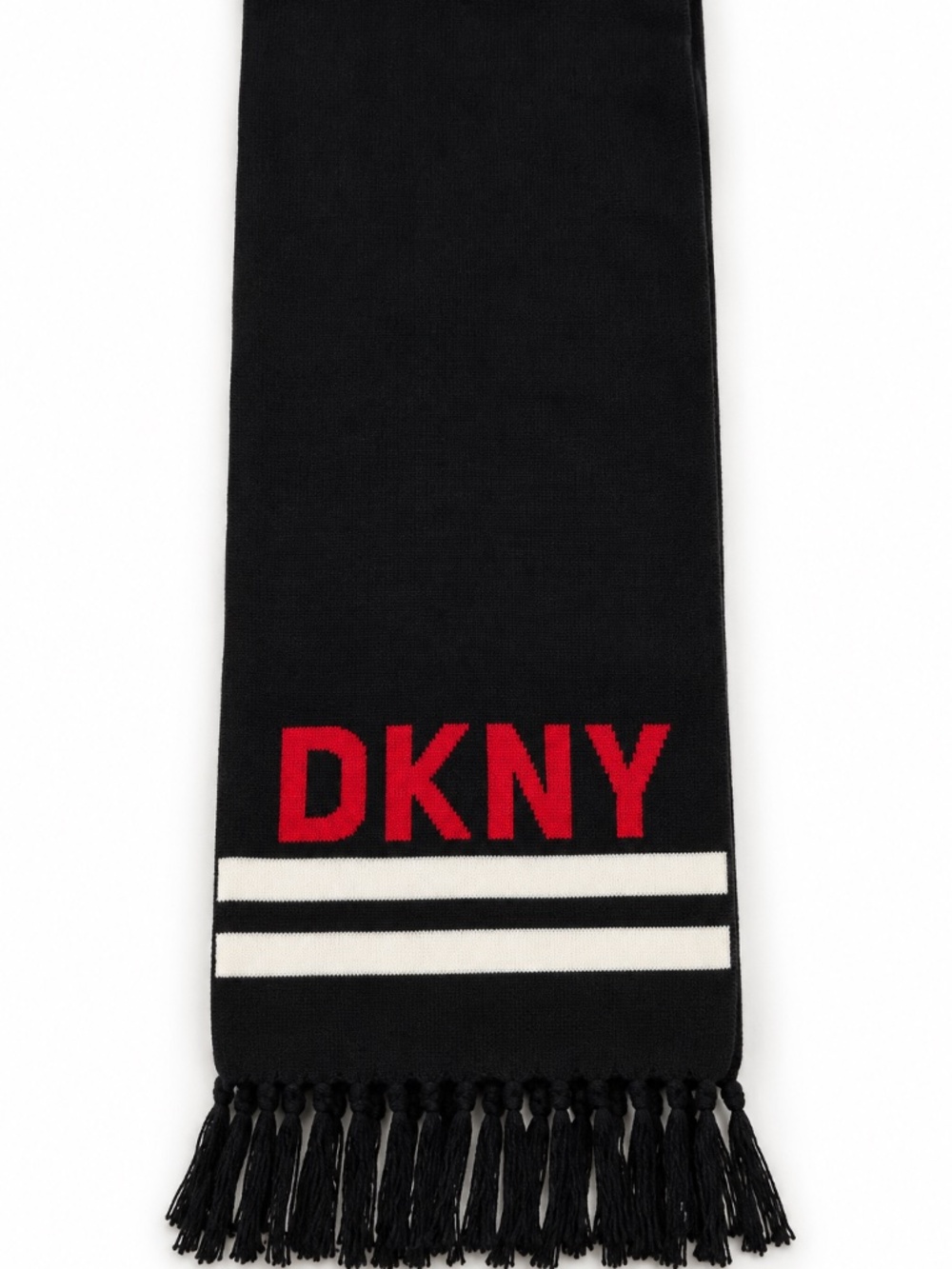 DKNY Black Logo Scarf with Fringe